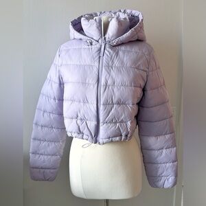 ZARA Cropped Puffer Jacket with Hood Lavender NWOT